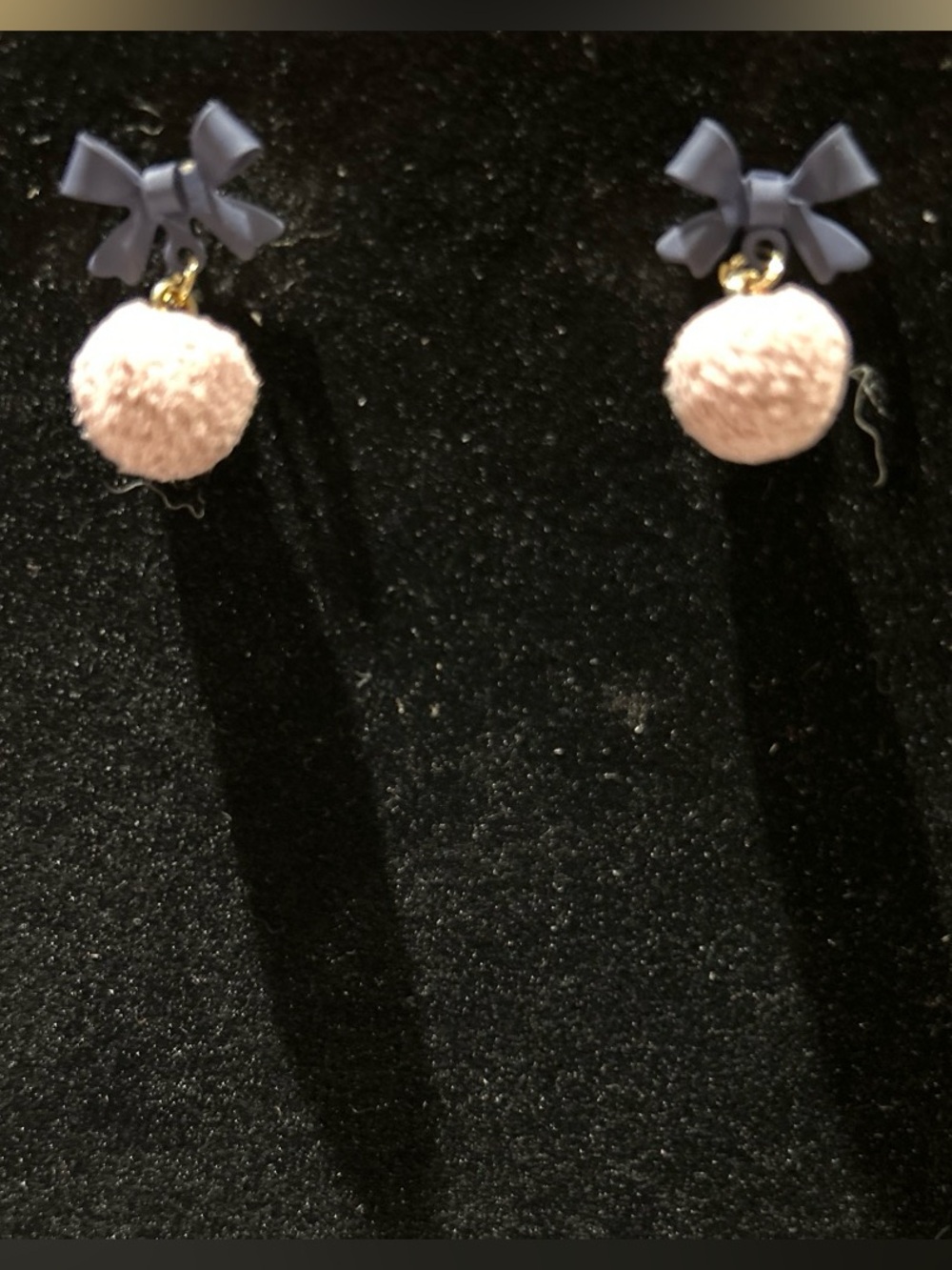 Bow Drop Earrings with Pink Pom Pom